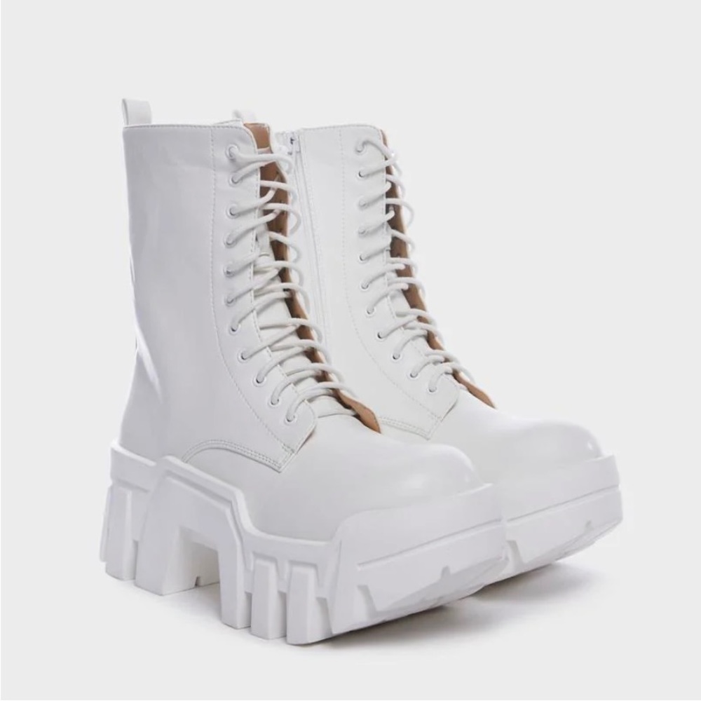 White Platform Combat Boots